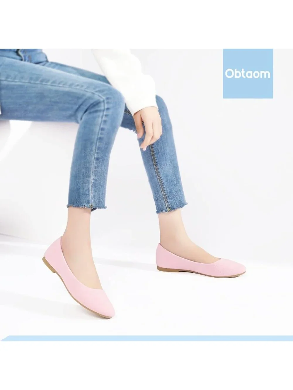 Women's Light Pink Textile Round Toe Flat Shoes Slip on Dress Comfortable